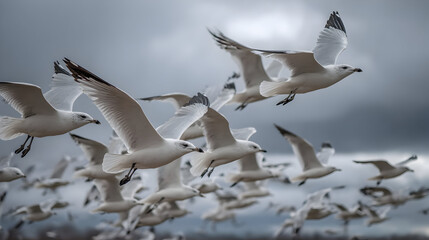 flock of seagulls flying