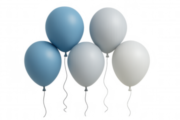 3d rendering of a group of pastel blue and white balloons floating on a transparent background