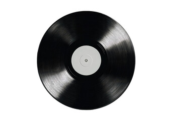 Obraz premium Close-up of a vintage vinyl record. Black vinyl, circular, with a white label