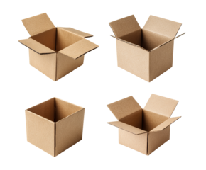 Four open cardboard boxes arranged in a grid