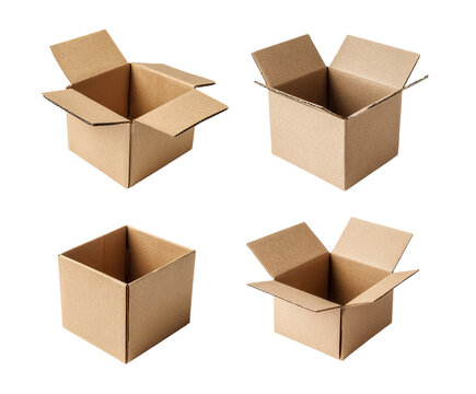 Four open cardboard boxes arranged in a grid