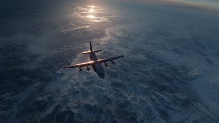 Naklejka premium A large airplane is flying through the sky