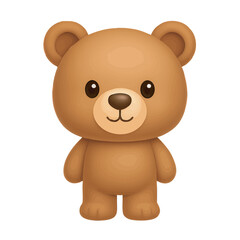 A cute 2D teddy bear character with soft brown fur, big round eyes, and a friendly smile, standing upright with a simple and charming design.