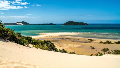 Panoramic view of a pristine beach and turquoise waters