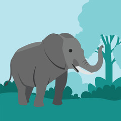 Illustration of an elephant in the forest. stock illustration