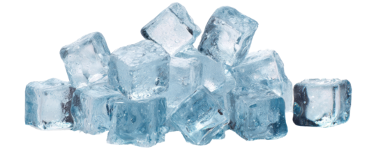 A pile of clear, frosty ice cubes