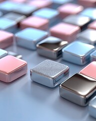 Close-up of colorful, glossy square tiles