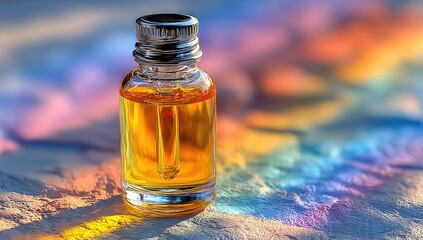 Amber liquid in small glass bottle with dropper