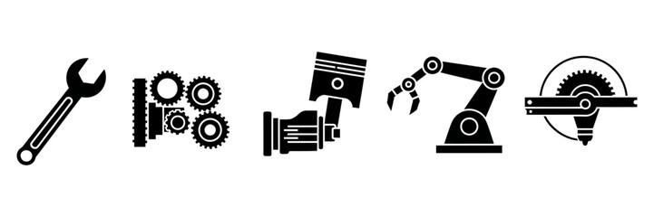 Mechanical Engineering Elements Wrench, Bearings, Piston, Robotic Arm, and Gear Mechanism, for Precision Engineering and Industry Solutions