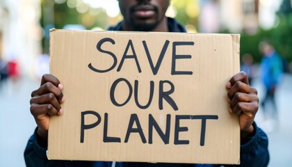 A dedicated activist holds a 'Save Our Planet' sign, a powerful plea for environmental conservation and urgent action against climate change