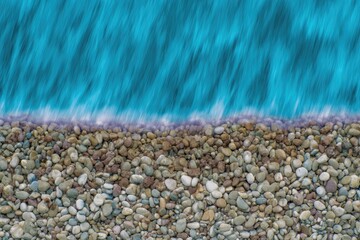 Pebbles meet turquoise water in a blurred, serene seascape