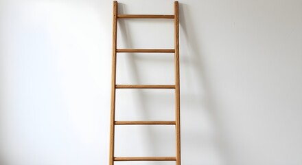 Person climbing a wooden ladder on a white background, close-up, step by step movement, isolated concept.