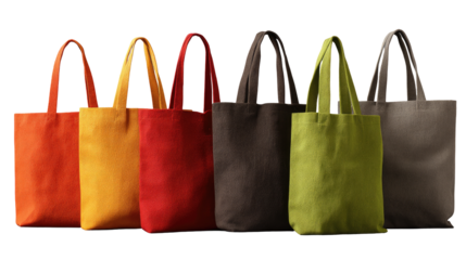 Row of colorful canvas tote bags (1)