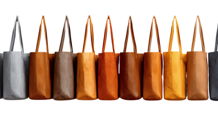 Row of various colored tote bags