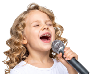  Realistic Blonde Curly-Haired Child Singing into Microphone