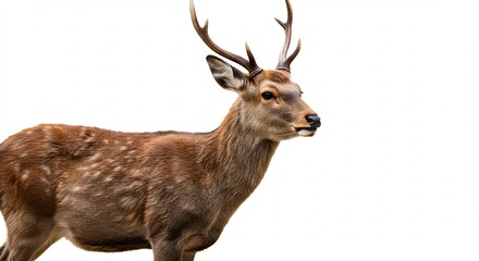 Majestic deer stands proudly against bright white background. AI Generated