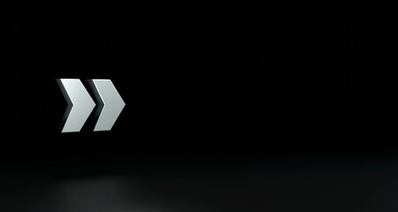 Silver shiny arrow sign. Direction, right, symbol, 3D sign, icon. 3D illsutration