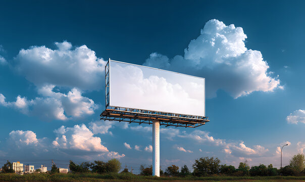 billboard white color mockup empty blank blue sky cludy background wallpaper cpy space signpost billboar marketing advertisement pesent showcase mockup bannr commercial message modelstation