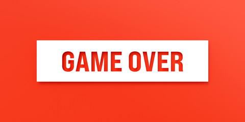 Game over. Die-cut letters on red background. Leisure games, finishing, end, final game, challenge, video game, bingo, cards.