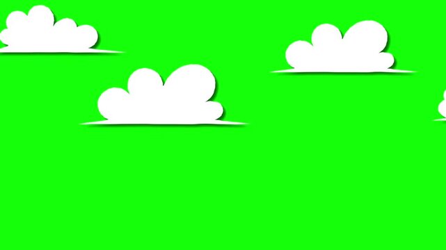 animated white clouds moving forward on green screen	
