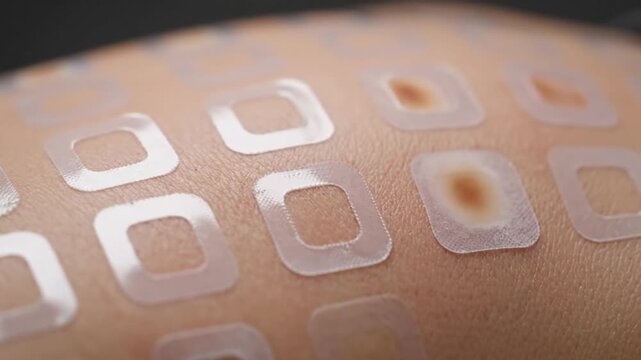 Close Up of Human Skin Undergoing Allergy Testing with Adhesive Patches