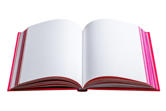 Open crimson book with blank pages
