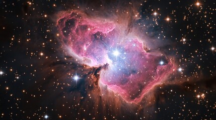 Stunning cosmic nebula with vibrant pink hues and bright stars in deep space exploration