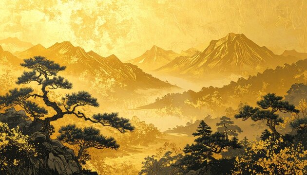 豪華な金屏風風のイラスト、和柄、和風イメージの背景素材和柄