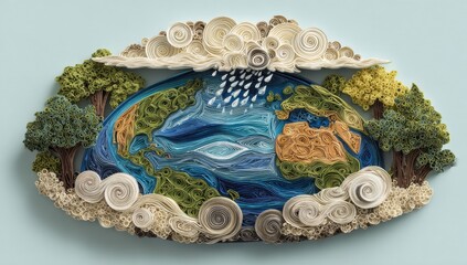 Earth art, paper, clouds, rain, forest, nature