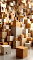 Stacked cardboard boxes, various sizes and colors