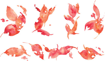 水彩画。水彩タッチの秋の紅葉ベクターイラスト。秋の枯葉イラスト素材。秋のフレーム。Watercolor. Watercolor-style autumn foliage vector illustration. Autumn fallen leaves illustration material. Autumn frame.