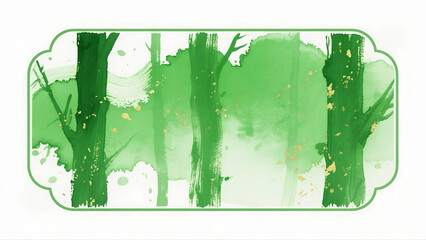 Ink Wash Style Green and Gold Splashed Background, Creative Border, Design Material