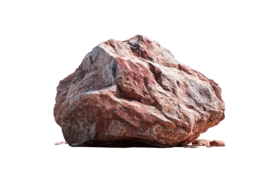 Isolated reddish-brown rock, irregular shape, rough texture