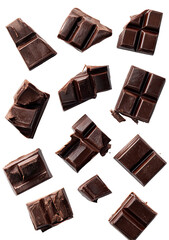 Obraz premium Dark chocolate pieces scattered, falling
