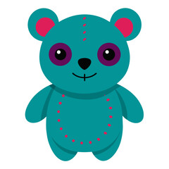 Cute teal teddy bear with pink accents and purple eyes