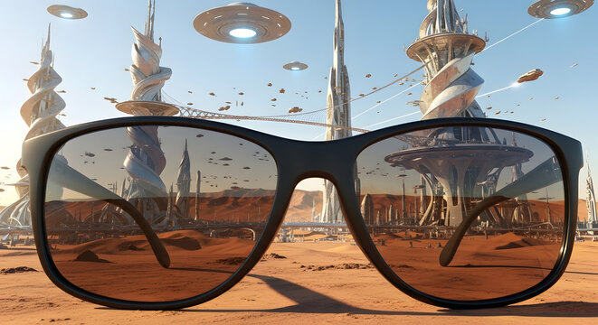 Martian Metropolis Seen Through Sunglasses Futuristic Utopia Alien Cityscape