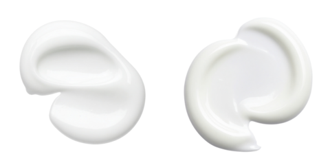 White Cosmetic Cream Swatches on Transparent Background Showing Smooth Texture and Droplet Forms