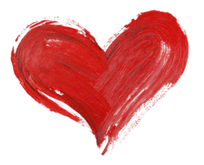 A vibrant red heart, hand-drawn with a textured, painterly style