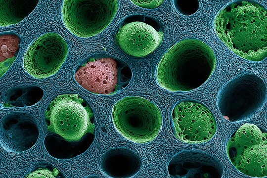 Histology of cartilage showing chondrocytes in lacunae within a smooth matrix.