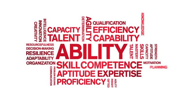 Ability animated word cloud-text design animation tag kinetic typography seamless loop.