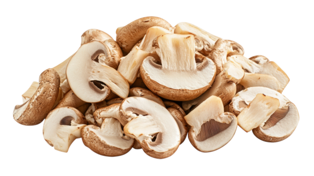 Heap of Sliced Mushrooms isolated on a Transparent or white Background