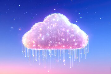 Glowing cloud, digital rain, pastel sky