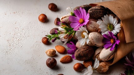 Nut bouquet with flowers