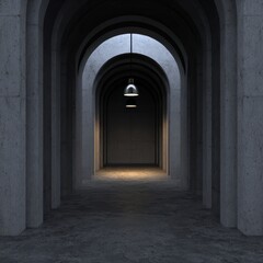 Fototapeta premium Dark, arched concrete hallway