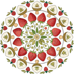 strawberry mandala design use mushroom element round shape model