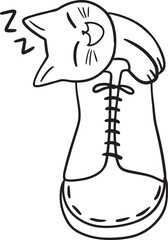 Line Art of Cat Sleeping in Boot