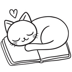 Cat Sleeping on a Book Illustration