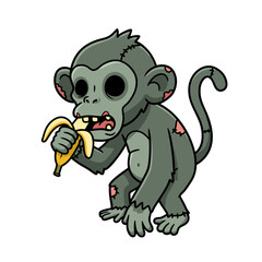 Obraz premium Cartoon Zombie Monkey Eating a Banana, Whimsical Illustration for Kids
