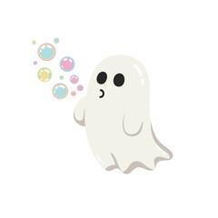 Cute Ghost Blowing Bubbles A Whimsical Illustration for Halloween Fun