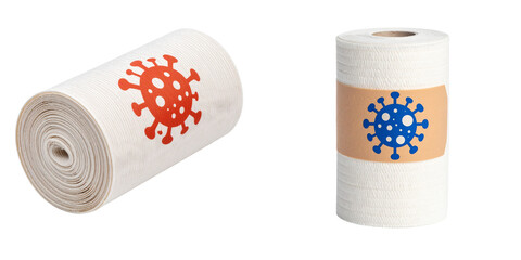 Rolls Of Paper With Red And Blue Virus Symbols On Transparent Background